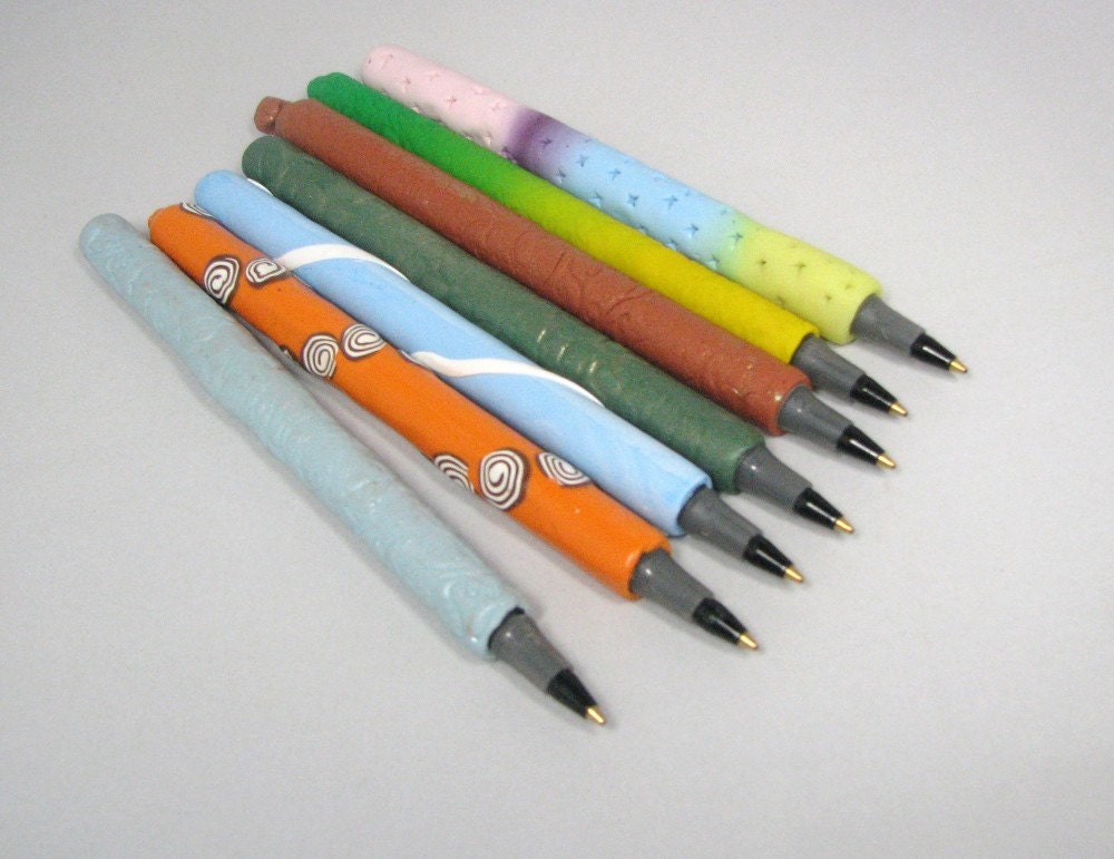 Decorative Pen Covered in Polymer Clay Multi-Colored