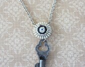Vintage Key and Repurposed Rhinestone Earring Charm Necklace