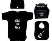 Born to Rock GIFT SET romper one piece layette hat bibs UNISEX black white Punk Rock Rockstar