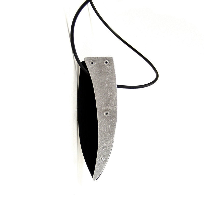 Oxidized Sterling Silver and Black Resin Riveted Pendant Necklace - Stratum