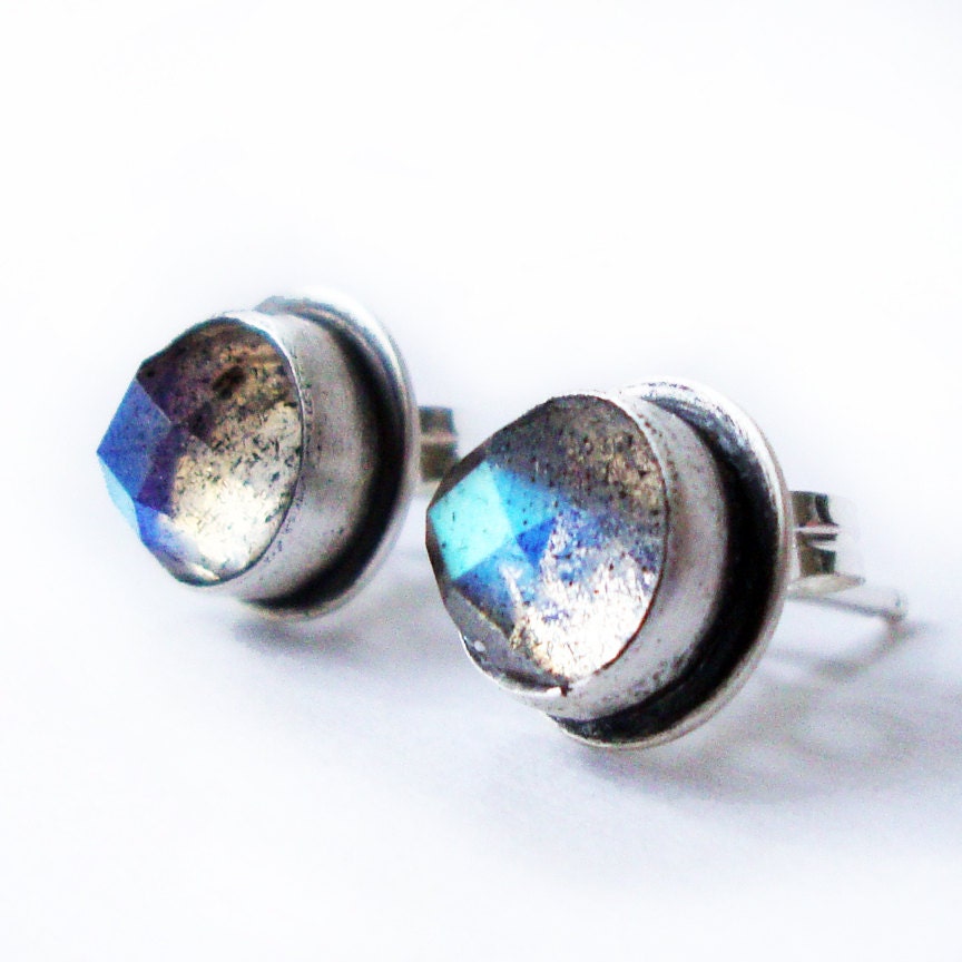 Labradorite Stud Earrings, Labradorite Earrings, Labradorite Studs - Neptune Studs