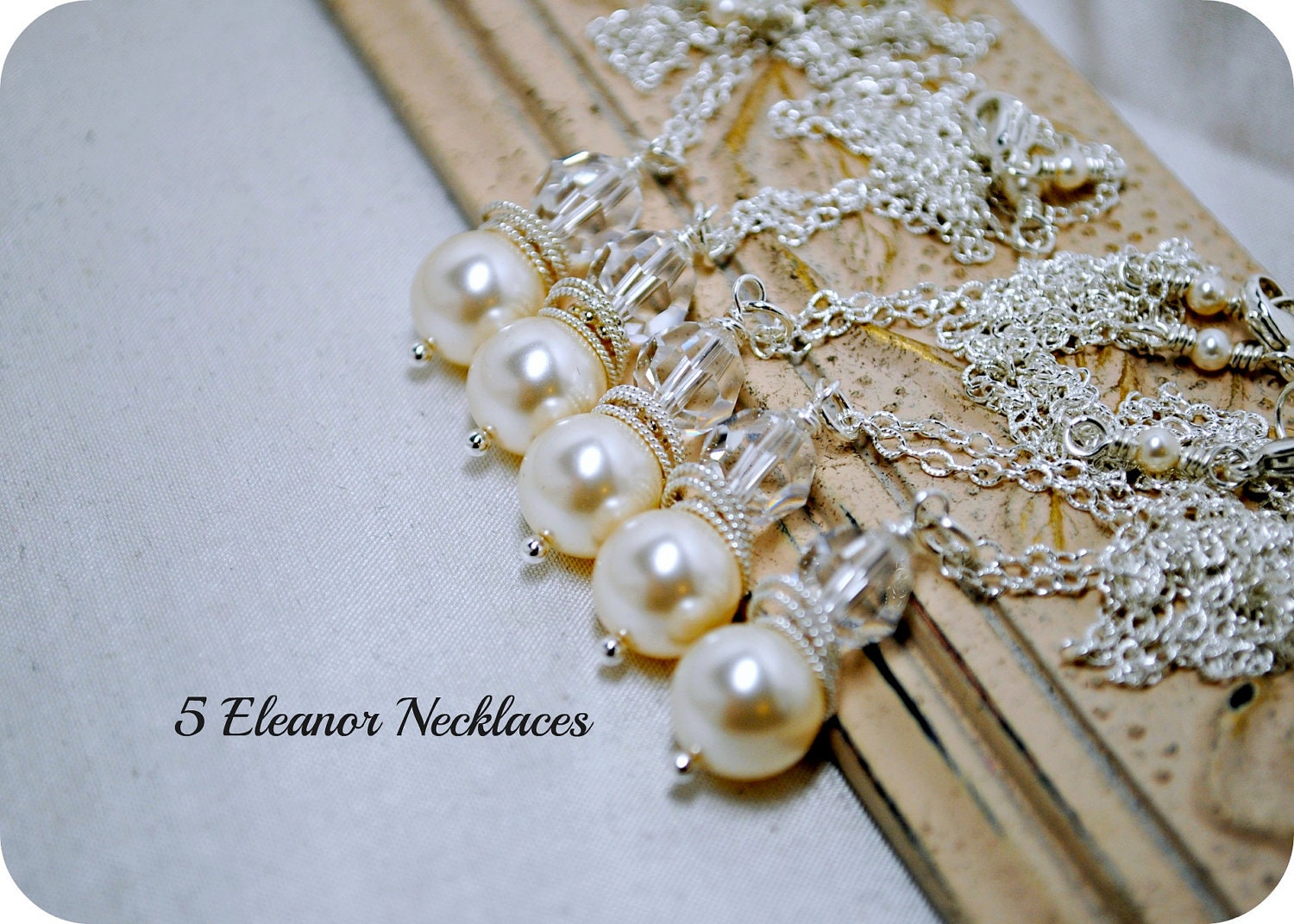 Set of 5, Five Swarovski Ivory Pearl Bridesmaids Necklaces, Crystal Necklace, Bridal Gifts, Pendant Pearl Necklace, Bridesmaids Necklaces