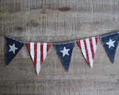 SALE... Mini American Flag Patriotic Painted Burlap Banner