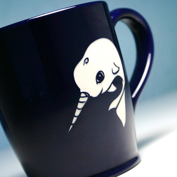 Narwhal Mug - Navy Blue - large ceramic unicorn of the sea coffee cup