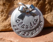The Claudia - Unique Handstamped Pet ID Tag Layered 2 Disc Bow Dogs Monochromatic