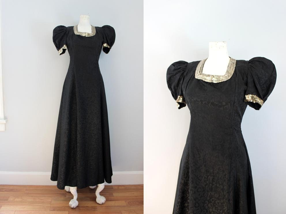 1930s 40s black sharkskin taffeta sequin trimmed party dress XS