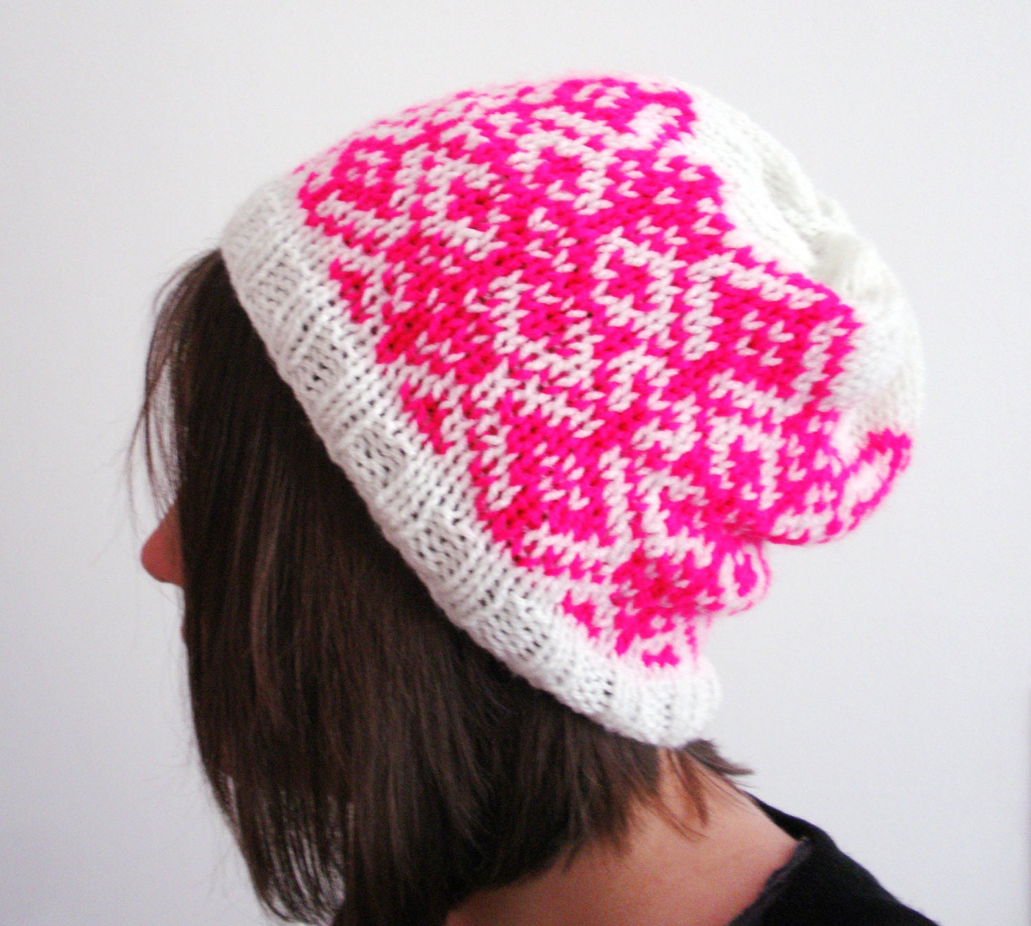 Half price - Bright Pink Fairisle Beanie