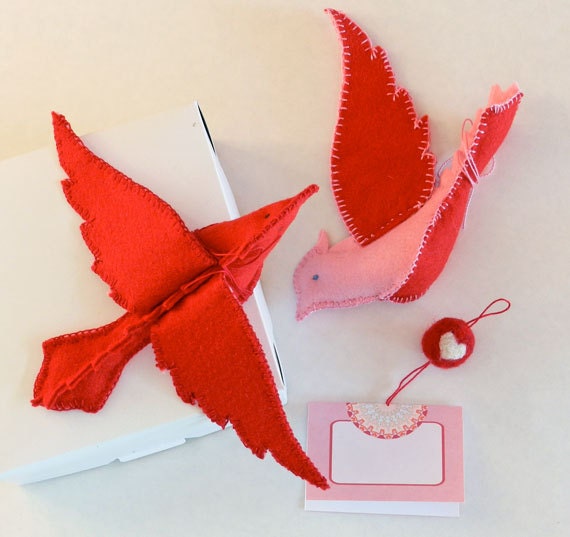 Love Bird - Handmade - Red and Pink Felt Bird