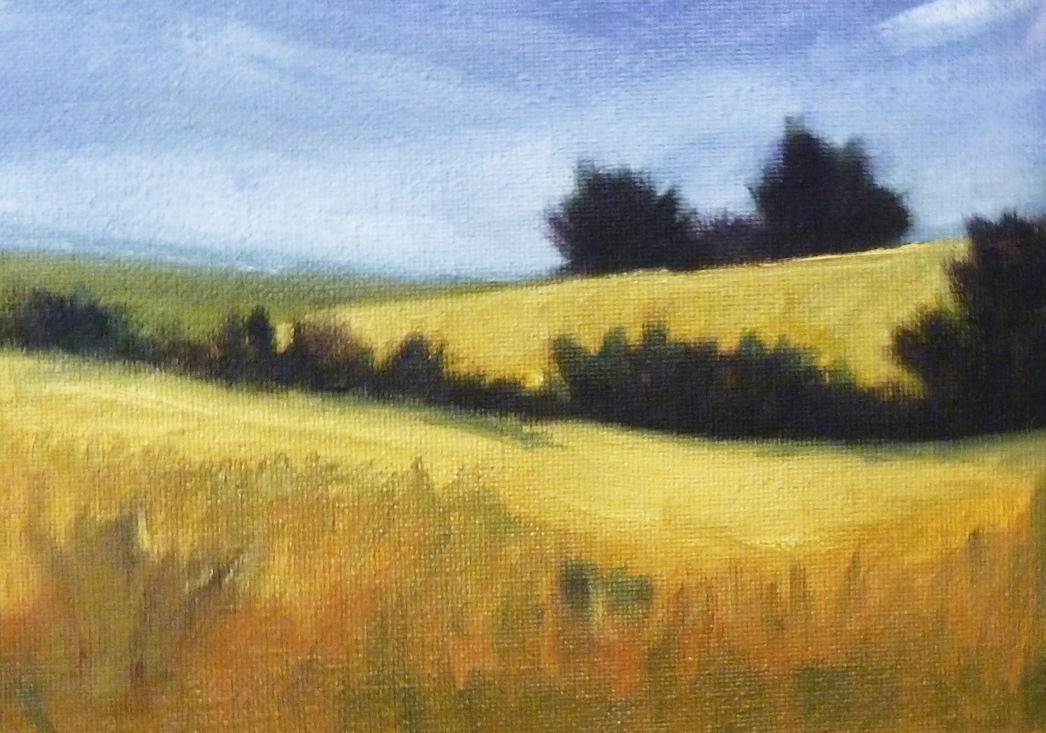 Meadow Landscape, Original Field Oil Painting on Canvas, Small 5x7, Prairie Scene, Wall Decor, Home Decor
