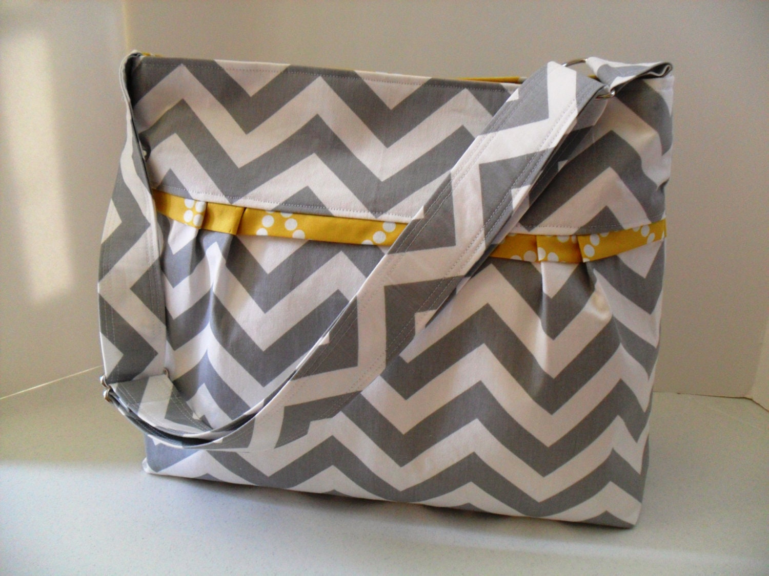 Chevron Diaper Bag  Made of Gray with Yellow - Adjustable Strap / Elastic Pockets