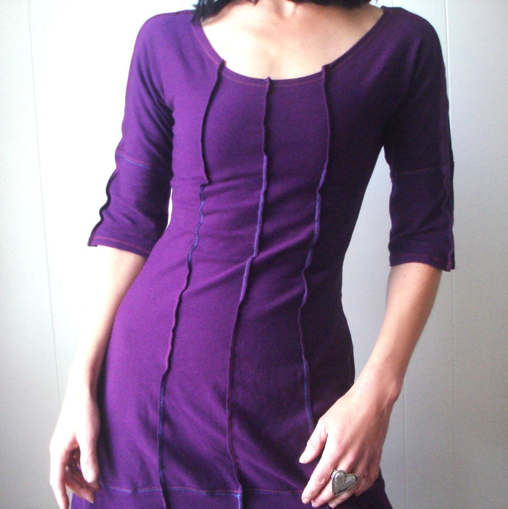 She's Not There  - iheartfink Handmade Solid Grape Purple Structured Scooped Hem Womens Tunic Top