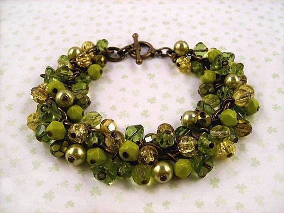 Flower Charm Bracelet - Spice of Life - Chartreuse Green, Floral and Brass Charm Bracelet - FREE Shipping Worldwide - justCHARMING