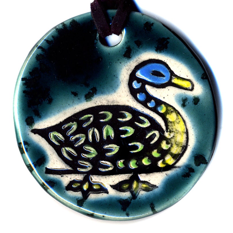 Goose Ceramic Necklace in Spotted Teal
