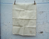 Puffer / Blow Fish  - Hand Embroidered Tea Towel Ivory Linen -  free ship