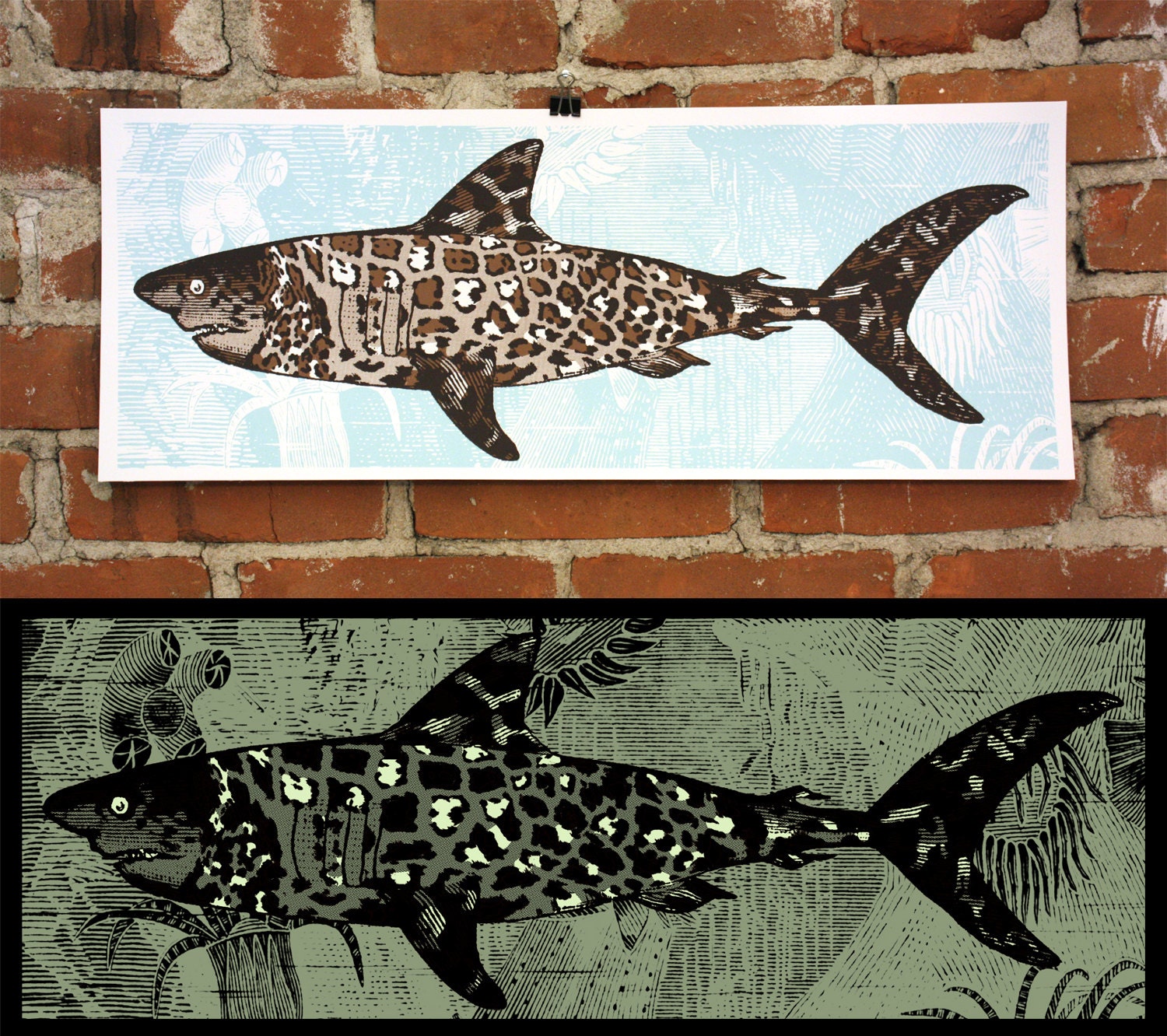 Jaguar Shark - Glow in the Dark- Handprinted Art Print