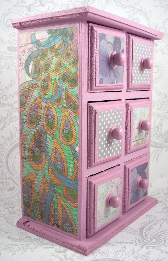 Peacock and Polka Dot Patchwork Stash Jewelry Box