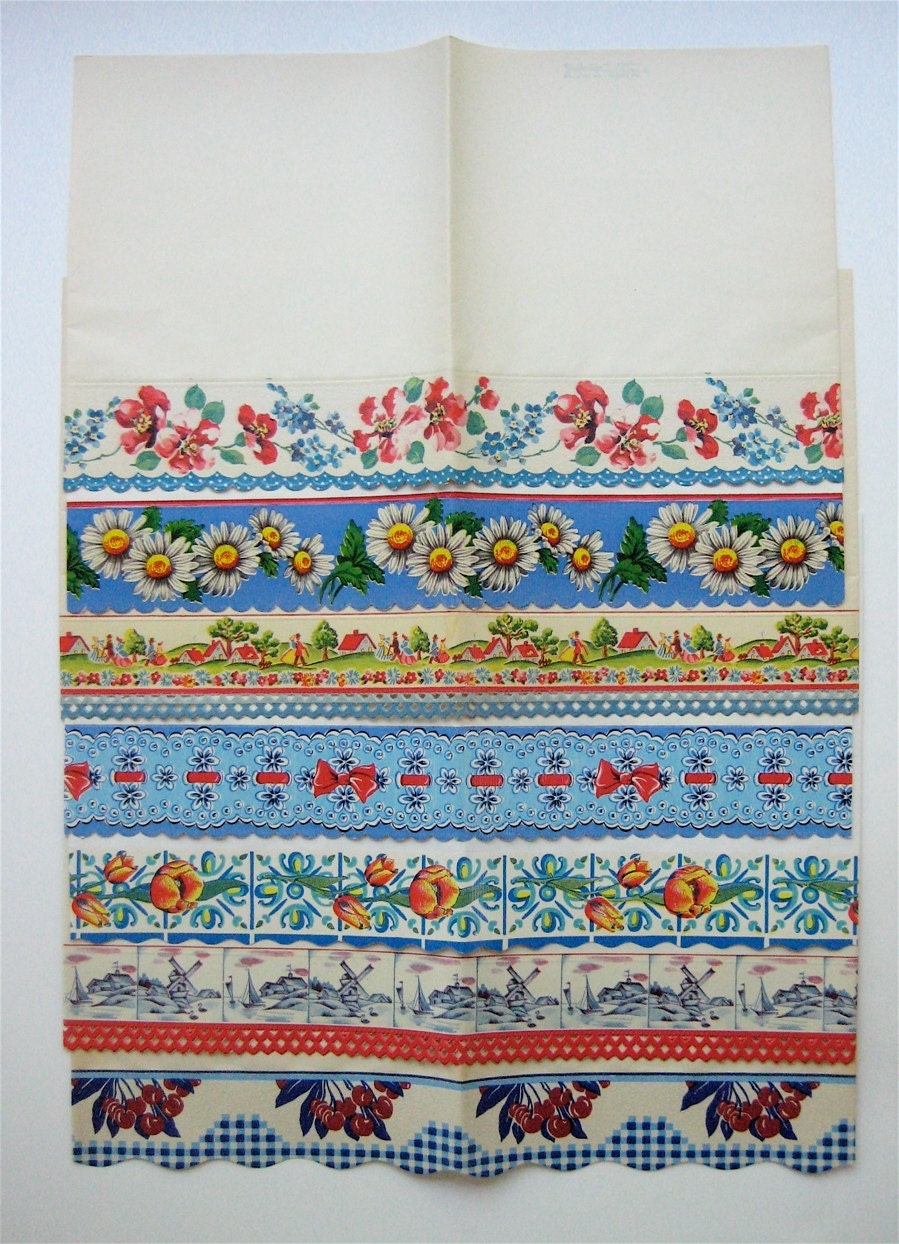 All Vintage Decorative Kitchen Shelf Paper Collection in Blues and Reds - lisacook