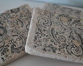 Paisley Natural Stone Coasters. Set of 4. Holiday Gift, Hostess Gift