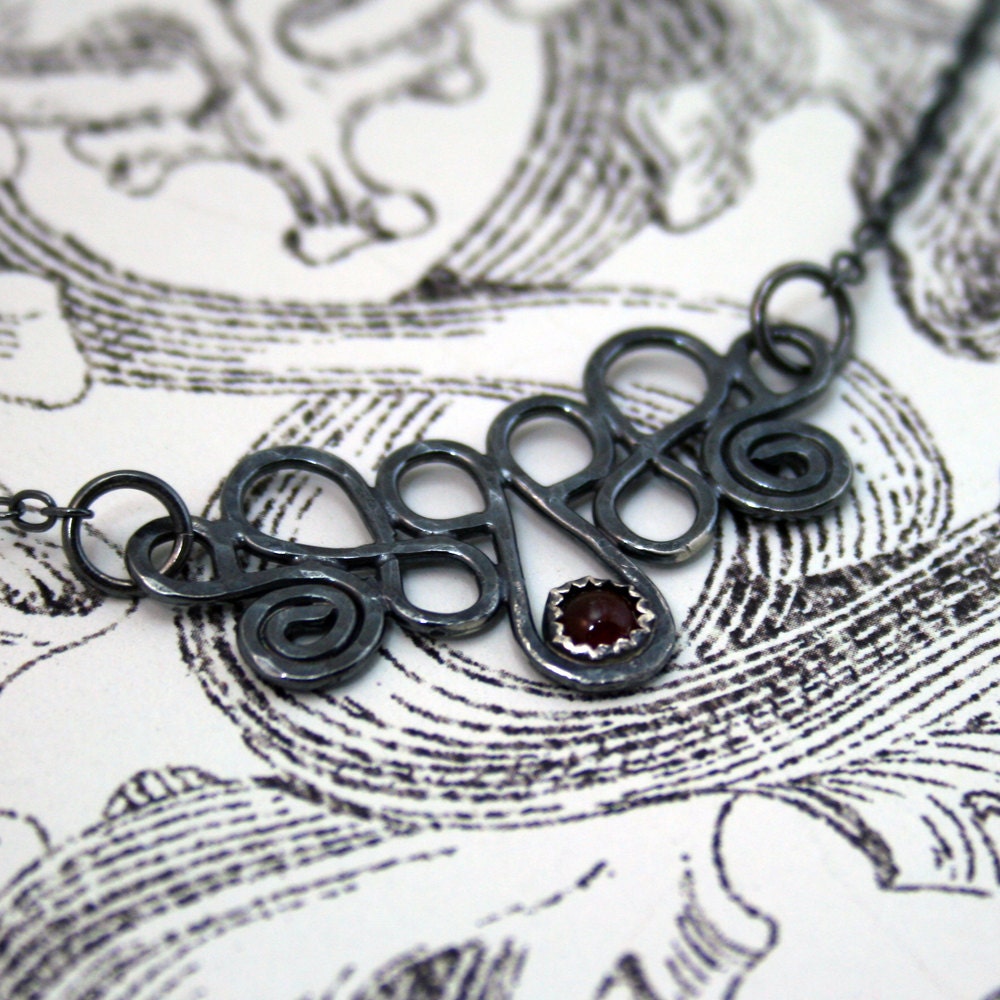 Scrollwork - Oxidized silver and carnelian necklace