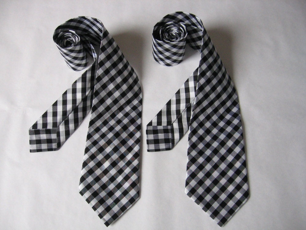 Custom Groom Men's Necktie Groomsmen Formal Wedding Accessory - Made to Order Gingham Silk Shantung Tie