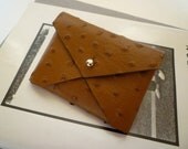Brown faux ostrich leather handmade business card holder