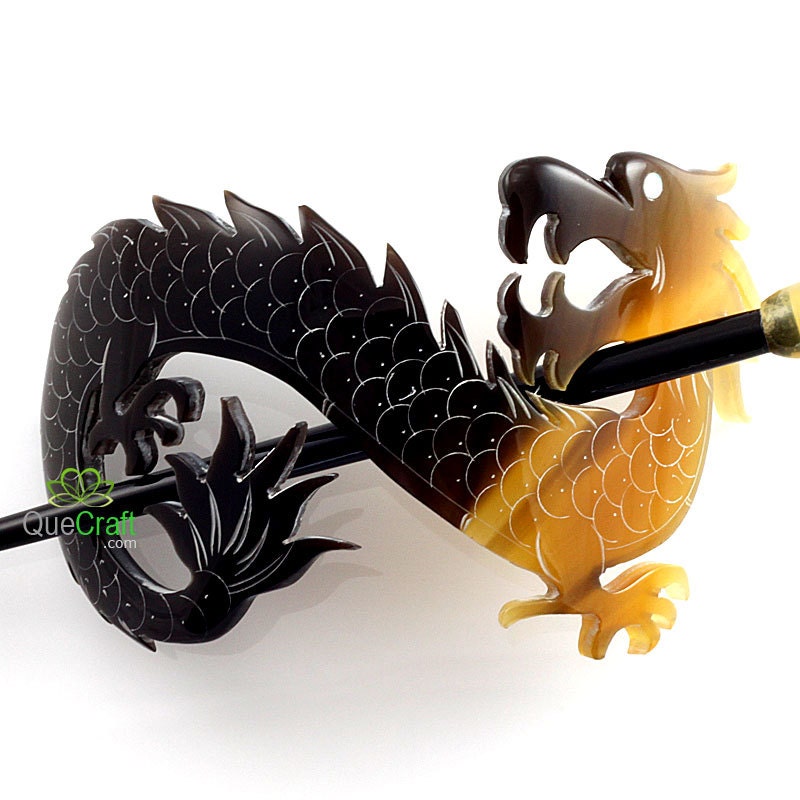 Exquisite DRAGON Organic Horn Hair Barrette Handmade