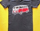 Women t shirt batik hippie camper hand painted & hand dyed grey size XS, S, M, L, XL