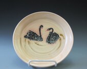 Lovely Black Swans Porcelain Plate Wheel-thrown Unique