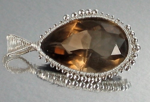 M-ixes OOAK Wire Wrapped Gemstone Pendant - Illuminist - Fine Silver