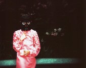 gorilla, 8x10 archival print photograph of girl in animal mask and vintage 60s mod dress