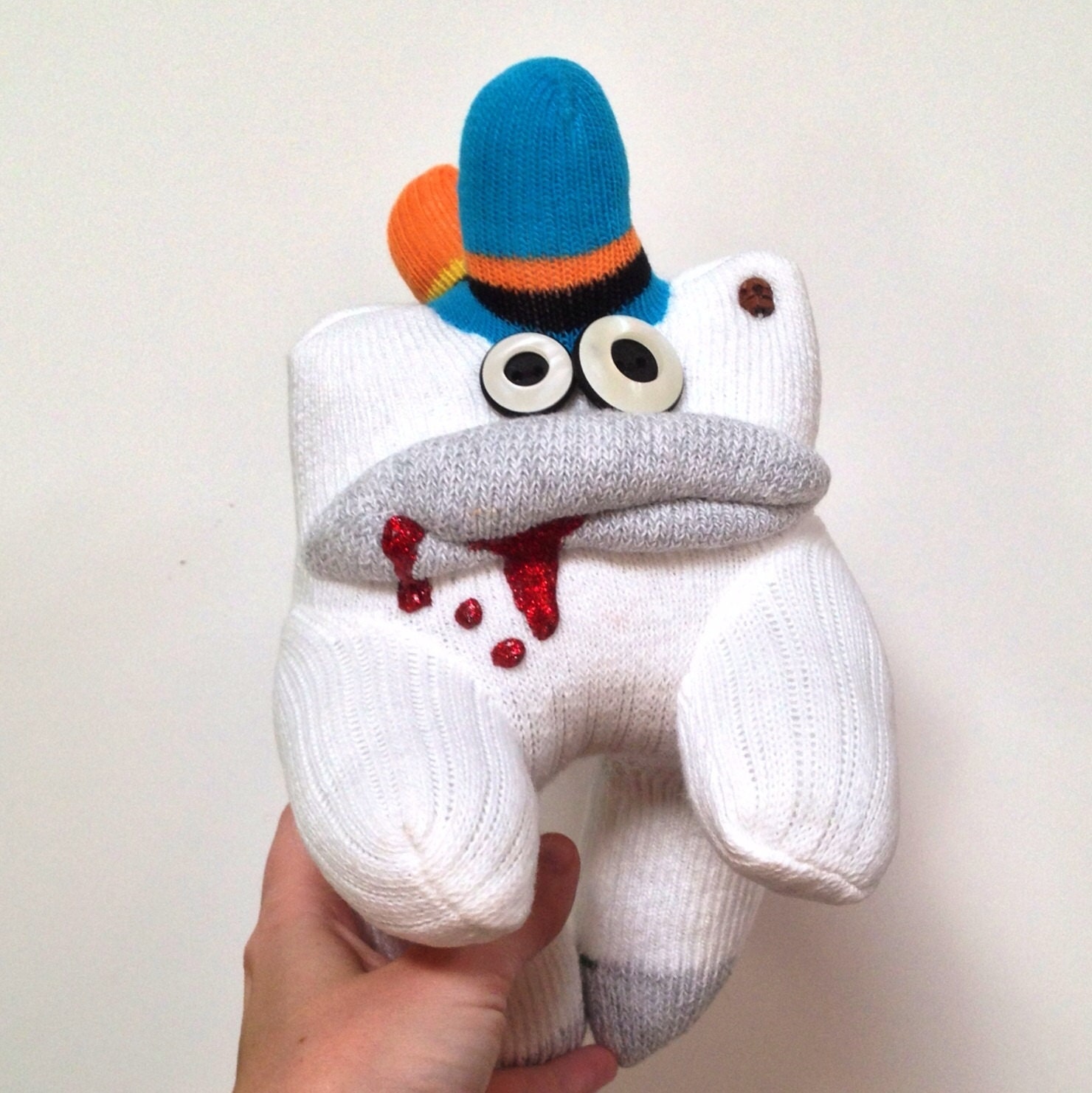 Daffy Dill-- A Sock Zombie with a Blue, Orange, and Yellow Toehawk