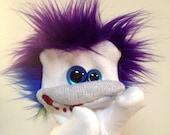 Mistlethorpe- A Sock Zombie Puppet with Purple and Blue Hair