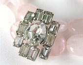Rose Quartz Bracelet, Vintage Rhinestone, Pink 2 Strand Bracelet, Silver, Handmade, Jana