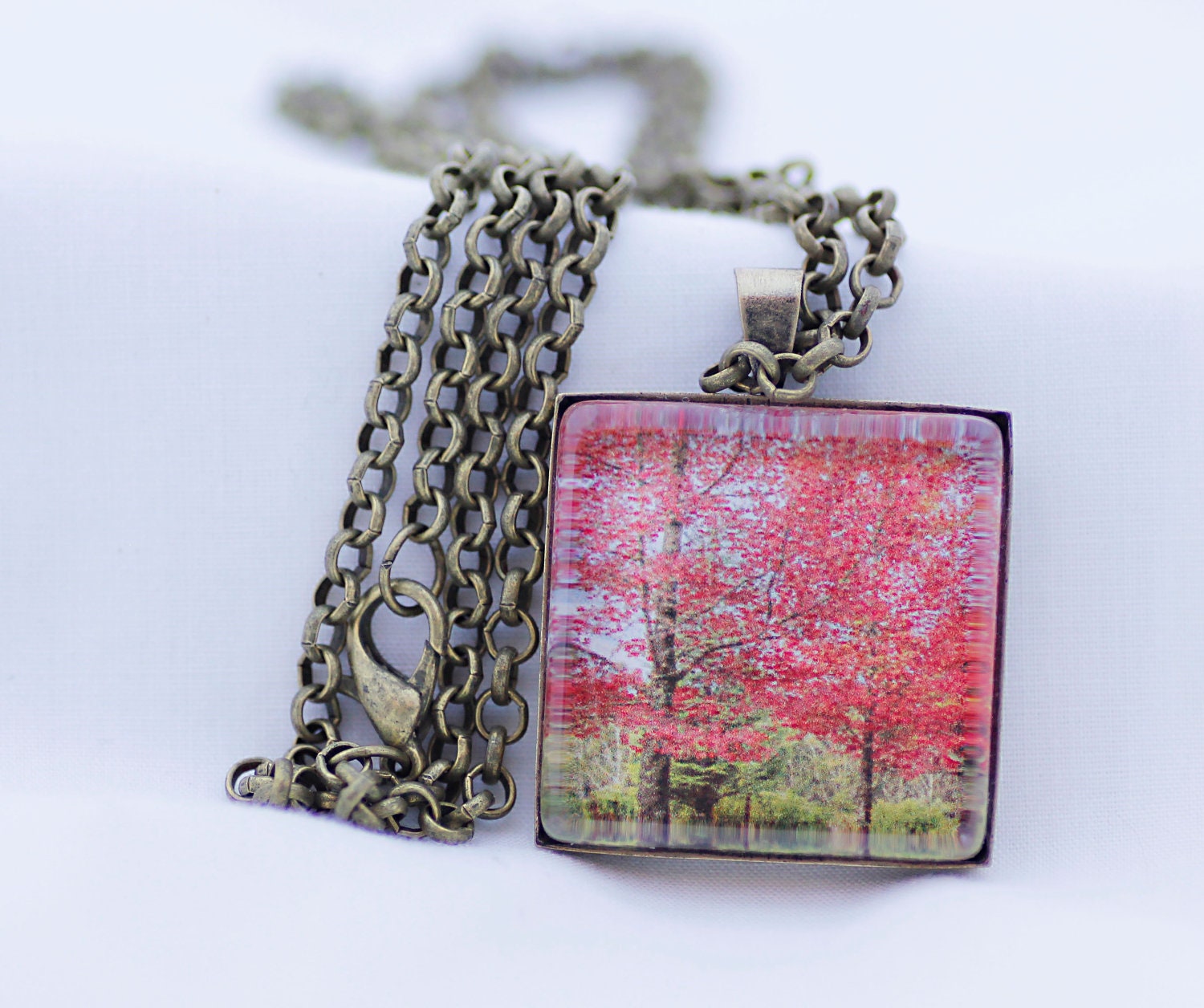 Autumn Trees Necklace, Vintage Bronze, Photography, Photo Jewelry
