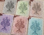 Fleur de Lis Tags - French Fleur de Lis  Tags -Colorful Fleur de Lis Tags - Set of 6