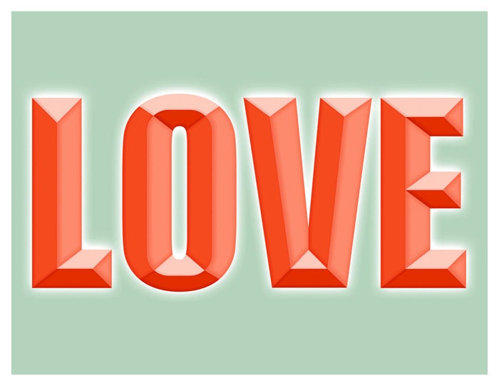 LOVE print poster rose seafoam vintage green