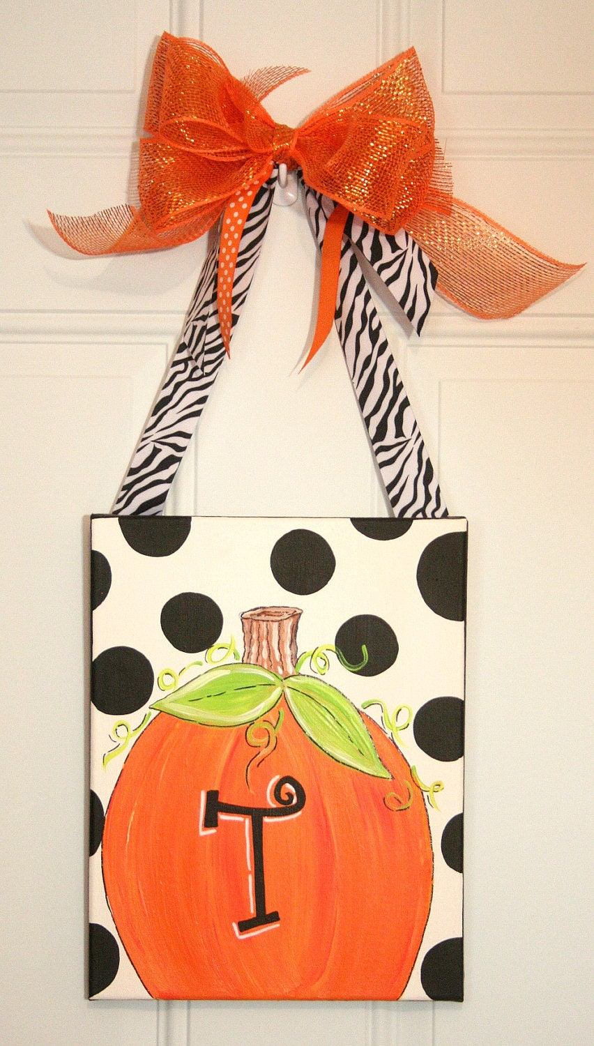 Personalized Autumn Pumpkin Fall Canvas Painting Art Decor Hand Painted Door Hanger