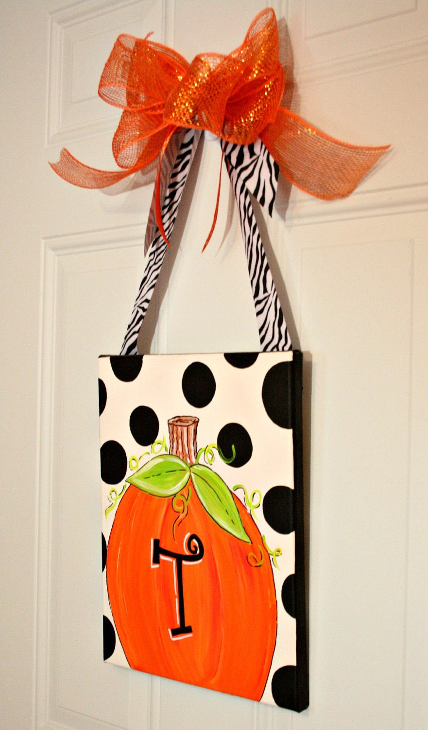 Personalized Autumn Pumpkin Fall Canvas Painting Art Decor Hand Painted Door Hanger