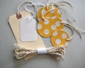 Gift  Wrap Set - Tag and Bakers Twine Lemon Yellow  Pretty Summer Spring Dots Parcels with love