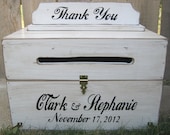 Large Rustic Wedding Card Box Keepsake Chest Handpainted Antique White Personalized Custom Wood
