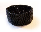 Black Passion - Wide Delica Peyote Beaded Glass Ring
