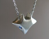 Large Fox Necklace in Sterling Silver with Blue Sapphires
