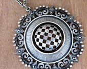 Vintage Harlequin Checkerboard Silver Necklace