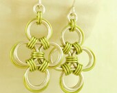 Contemporary Cross Earrings -  Non Tarnish Silver with Peridot Accents -  or YOU Pick Two Colors -