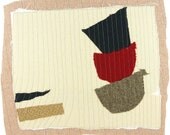 11.28.2012 small art quilt, contemporary, abstract, textile drawing, haiku, cream, black, beige, red, peach, brown