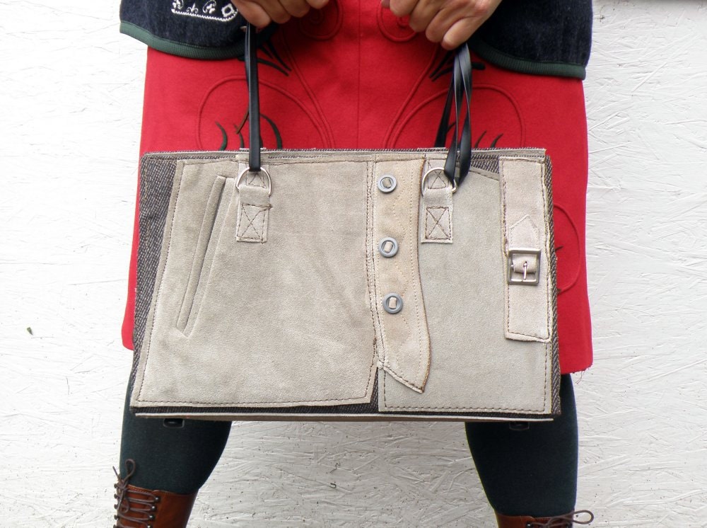 Unique Recycled Gray Leather Bag. Leather Shoulder Bag. Leather Handbag. Leather Purse. Women's Bag. Vintage German leather Lederhosen