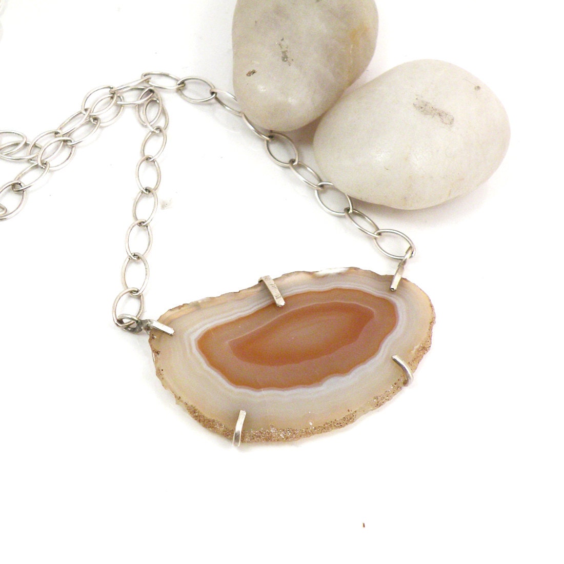 Sterling Silver Geode Slice Necklace Chunky Chain Bohemian Jewelry - Geode Necklace
