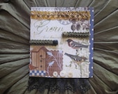 Greeting card, bird, birdhouse blank one of a kind card blue brown