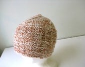 hand knit cream and orange wool hat