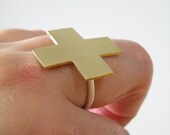 Safety First - red cross sterling silver and brass jewelry ring